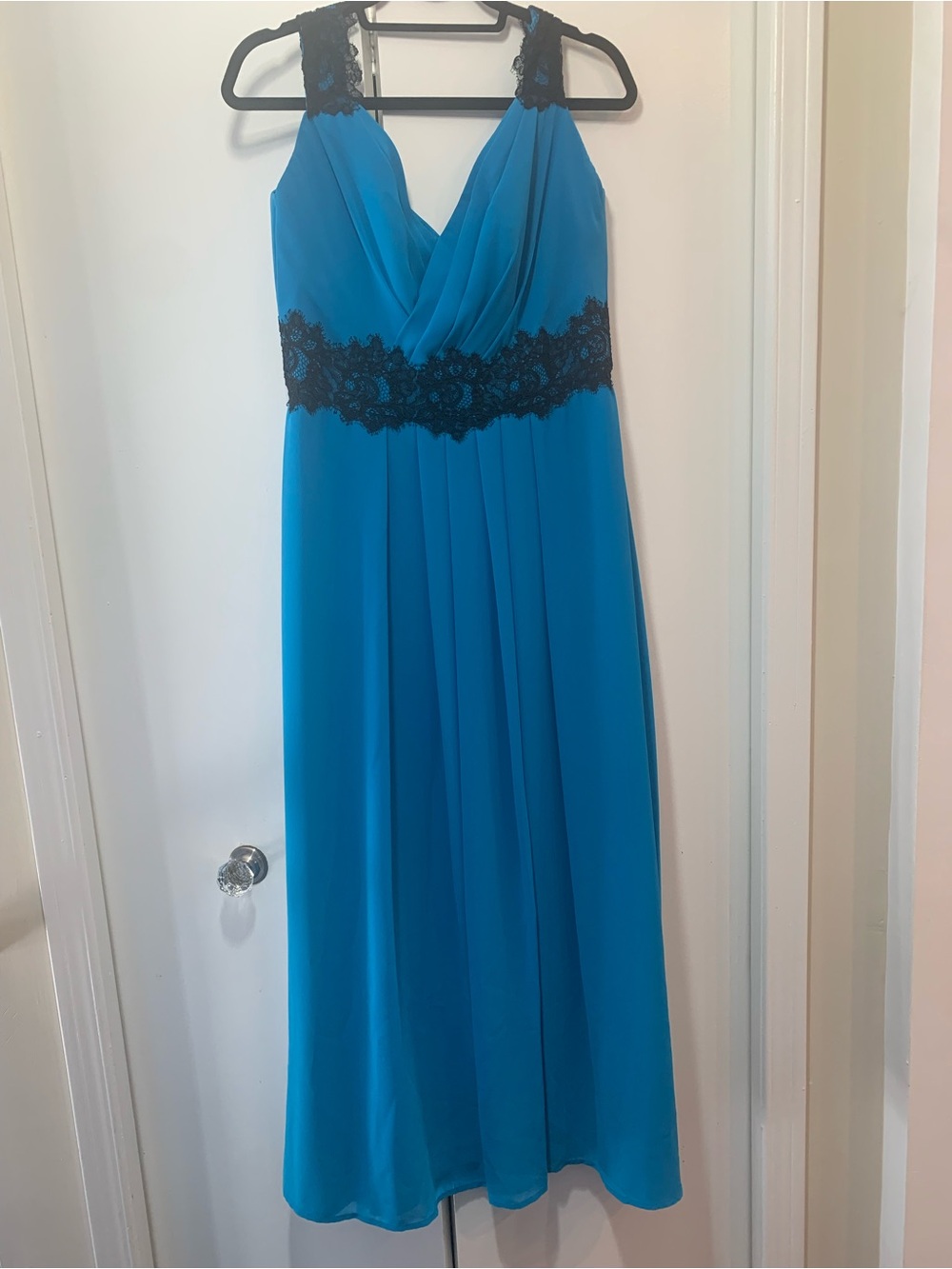 SORELLA VITA Size 14 Turquoise Maxi Dress with Black Lace Waist and Straps